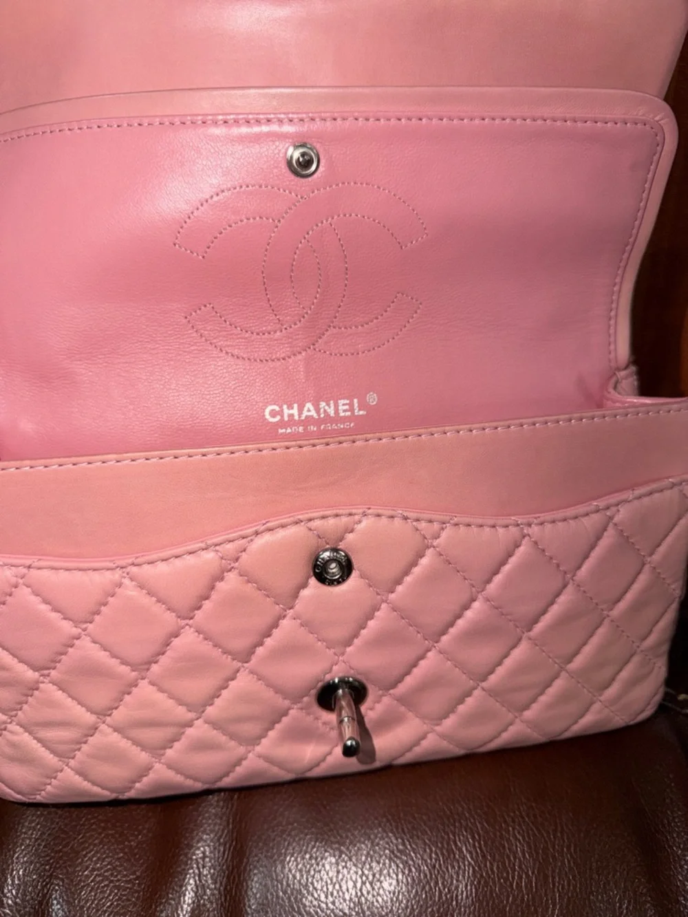 CHANEL Pink Quilted Leather Flap Shoulder Bag with Silver Hardware